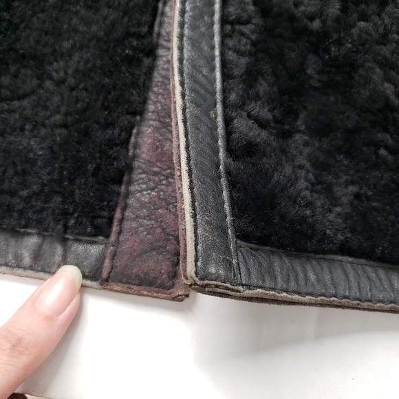 Vintage Patmos Long Leather Shearling Coat Womens Large Black Trench Full Length - Picture 13 of 16